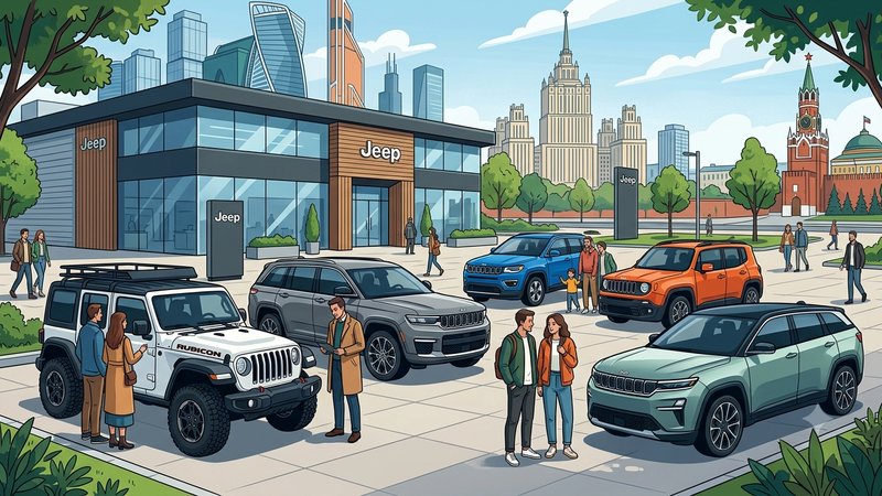 Современная иллюстрация с моделями автомобилей Jeep для статьи о выборе внедорожника в 2026 году